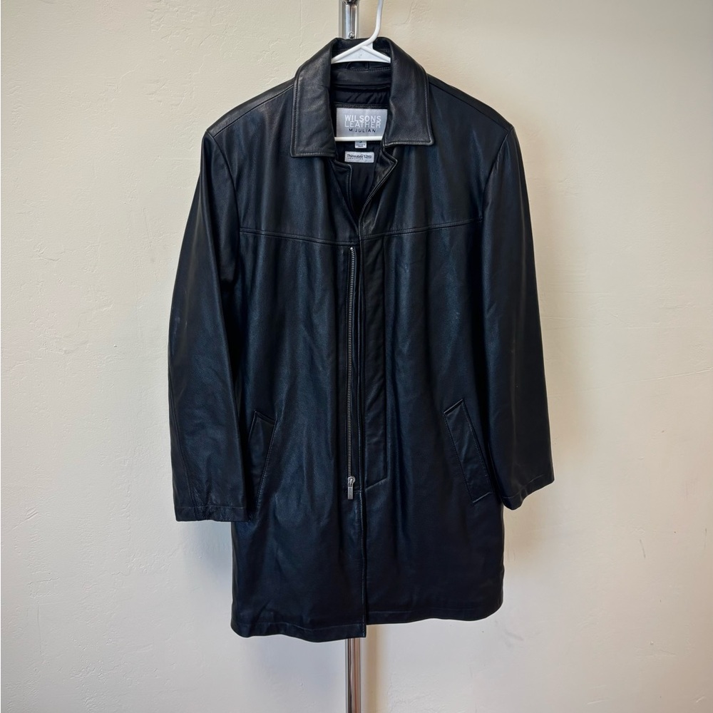Unisex S Wilsons Leather Long Black Trench Coat